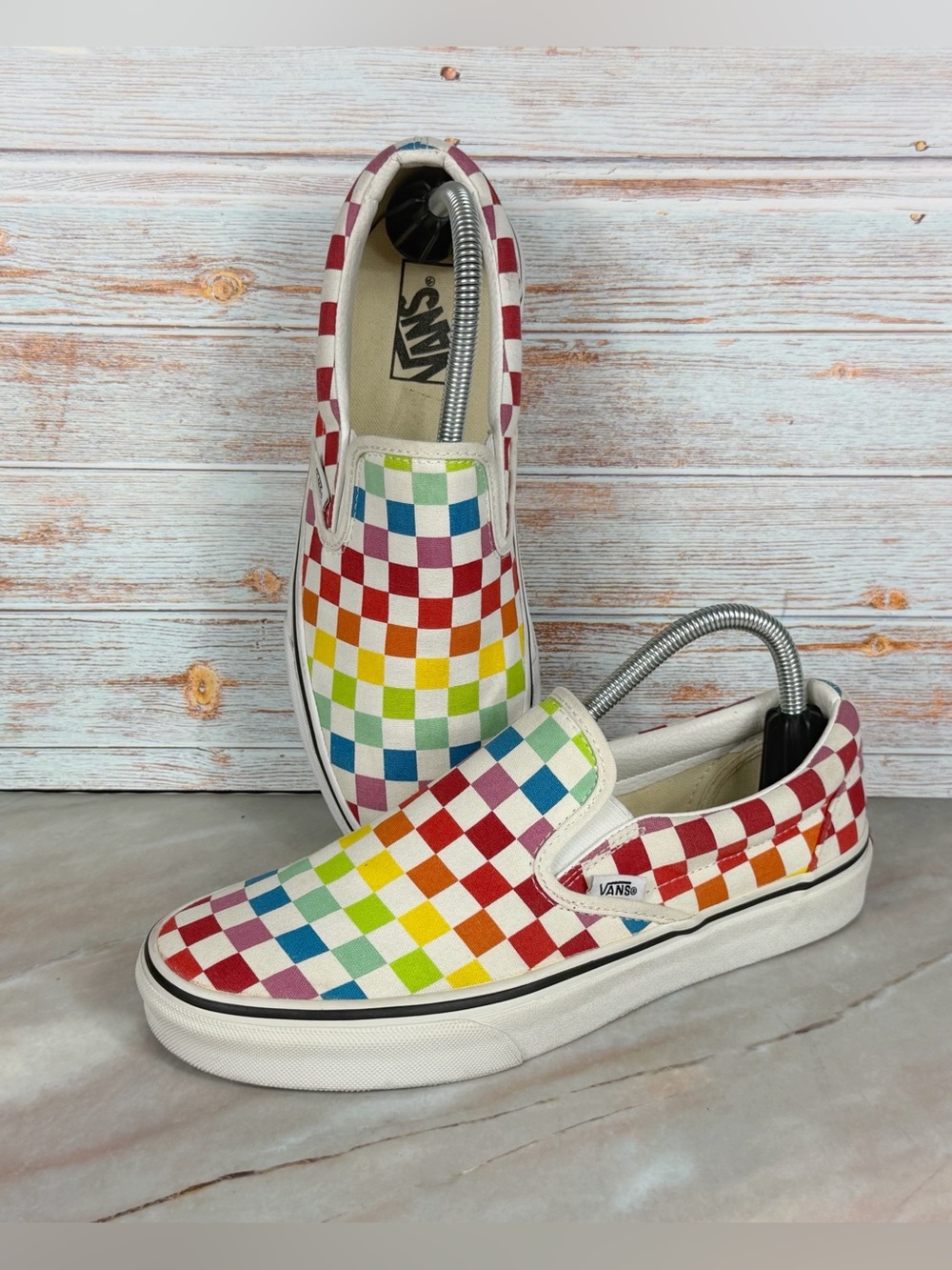 New listing!! Vans Classics Slip-On Rainbow Checkerboard Sneakers